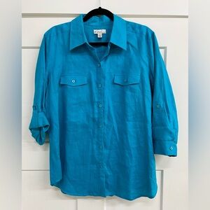 Kim Rogers Teal Casual Button-Down Shirt